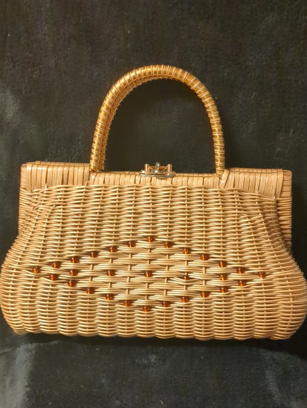 Woven Rattan Top-Handle Bag in Natural Brown
